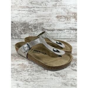 NEW Womens Birkenstock Gizeh Washed Metallic Silver Thong Sandals Sz EUR 38/US 7
